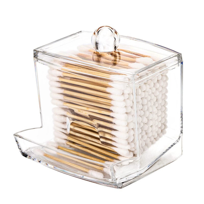Tbestmax 10oz Qtip Holder Dispenser Big Clear Bathroom Organizer Accessories Decor for StorageQtips Cotton Ball Holder Apothecary Jars Cotton Swabs Floss Container