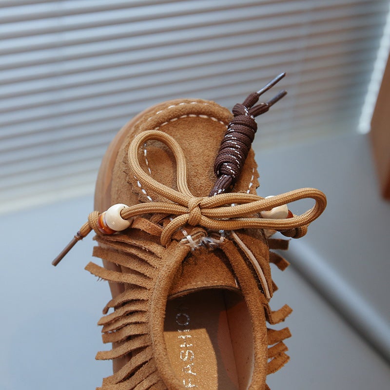 Girls'' Retro Tassel Birkenstock Shoes 2026 Spring and Autumn Kids British Style Little Girl Soft-Soled Suede Loafers Trendy - Image 5