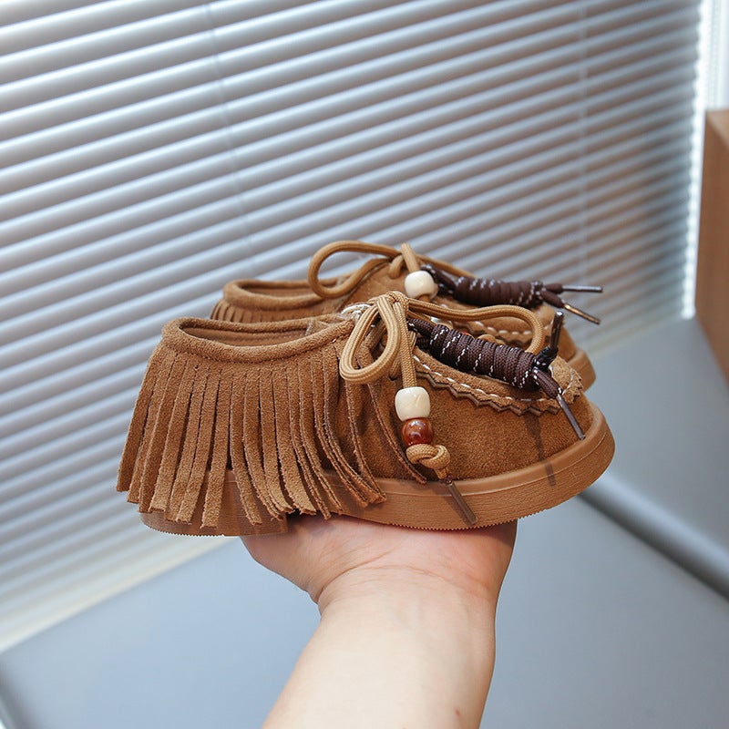 Girls'' Retro Tassel Birkenstock Shoes 2026 Spring and Autumn Kids British Style Little Girl Soft-Soled Suede Loafers Trendy - Image 4