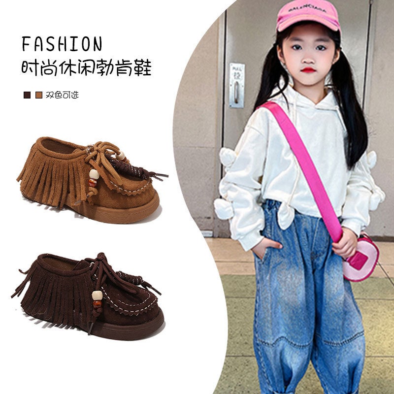 Girls'' Retro Tassel Birkenstock Shoes 2026 Spring and Autumn Kids British Style Little Girl Soft-Soled Suede Loafers Trendy - Image 3