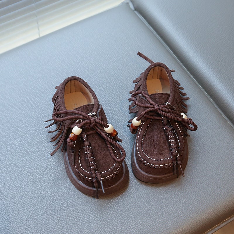 Girls'' Retro Tassel Birkenstock Shoes 2026 Spring and Autumn Kids British Style Little Girl Soft-Soled Suede Loafers Trendy - Image 2