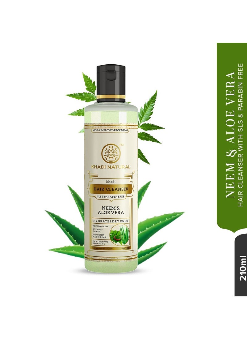 Khadi Natural - Khadi Natural Neem And Aloevera Herbal Hair Cleanser Shampoo Gets hair rid of Dandruff Cools the scalp SLS And Paraben Free 210 Ml - Image 1