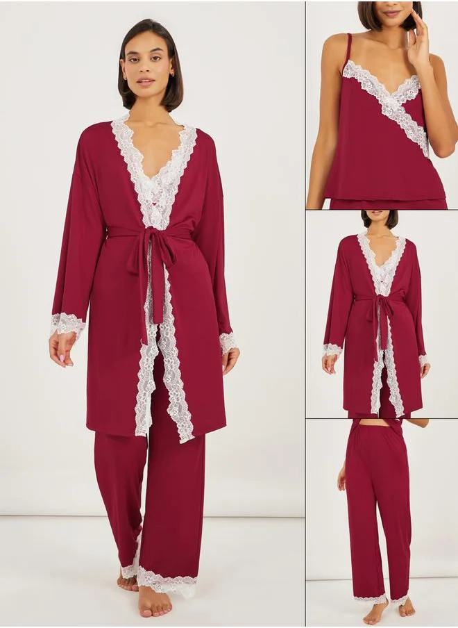 ستايلي Pack of 3 - Lace Trim Cami- Pyjama and Robe