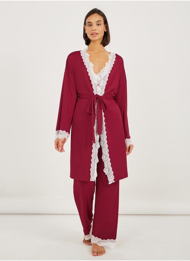 Styli - Pack of 3 - Lace Trim Cami- Pyjama and Robe - Image 1