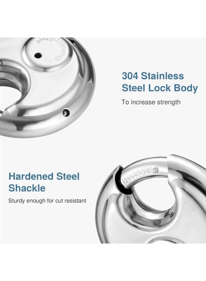 Keyed Padlock, Stainless Steel Discus Locker Lock Heavy Duty Locks with 2 Keys, Waterproof Outdoors Gate Storage Unit Lock with 3/8 Inch Shackle for Warehouse, Gym Storage Locker - Image 4