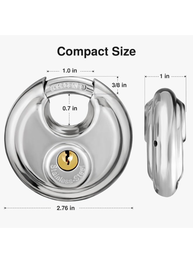 Keyed Padlock, Stainless Steel Discus Locker Lock Heavy Duty Locks with 2 Keys, Waterproof Outdoors Gate Storage Unit Lock with 3/8 Inch Shackle for Warehouse, Gym Storage Locker - Image 2