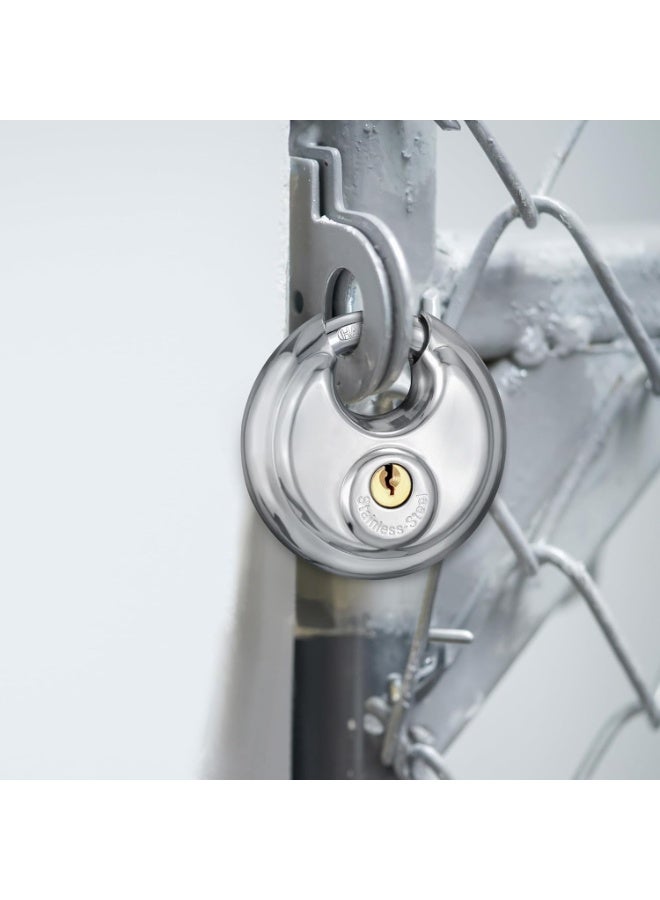 Keyed Padlock, Stainless Steel Discus Locker Lock Heavy Duty Locks with 2 Keys, Waterproof Outdoors Gate Storage Unit Lock with 3/8 Inch Shackle for Warehouse, Gym Storage Locker - Image 5