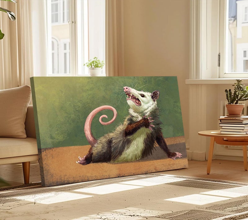 TUTENG Funny Opossum Canvas Wall Art Humor Opossum Painting Picture Wall Decor Quirky Animal Poster Print Artwork for Living Room Bedroom Home Office Home Decroation 12x16in - Image 2