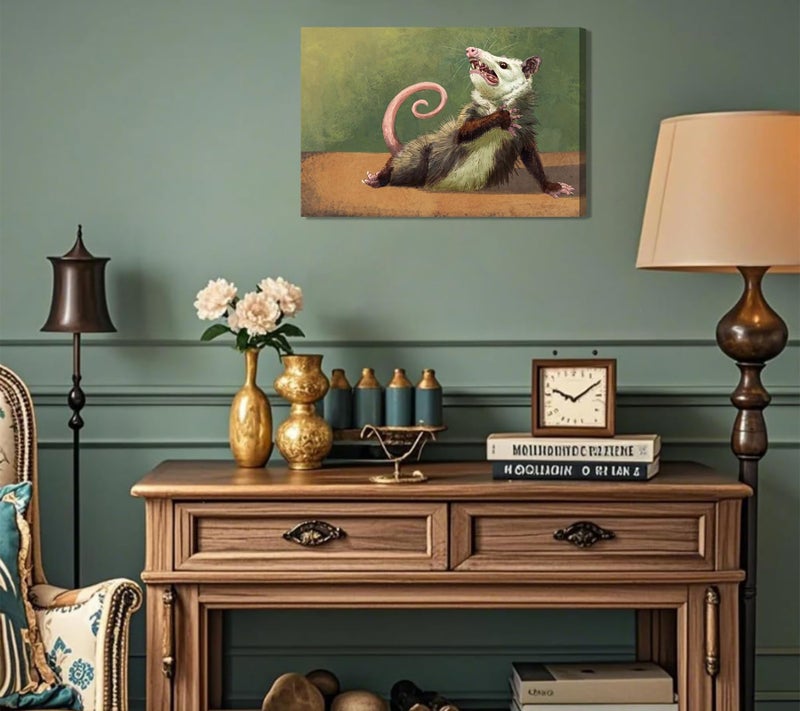 TUTENG Funny Opossum Canvas Wall Art Humor Opossum Painting Picture Wall Decor Quirky Animal Poster Print Artwork for Living Room Bedroom Home Office Home Decroation 12x16in - Image 3