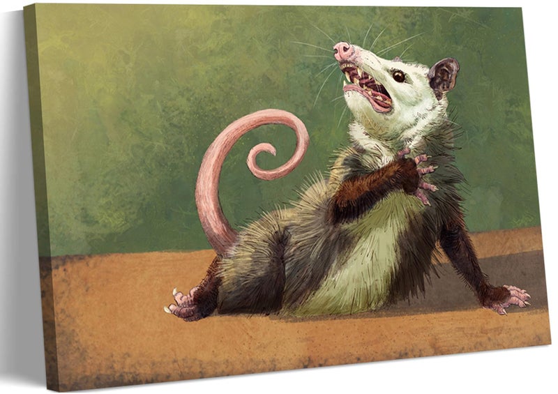 TUTENG Funny Opossum Canvas Wall Art Humor Opossum Painting Picture Wall Decor Quirky Animal Poster Print Artwork for Living Room Bedroom Home Office Home Decroation 12x16in - Image 1