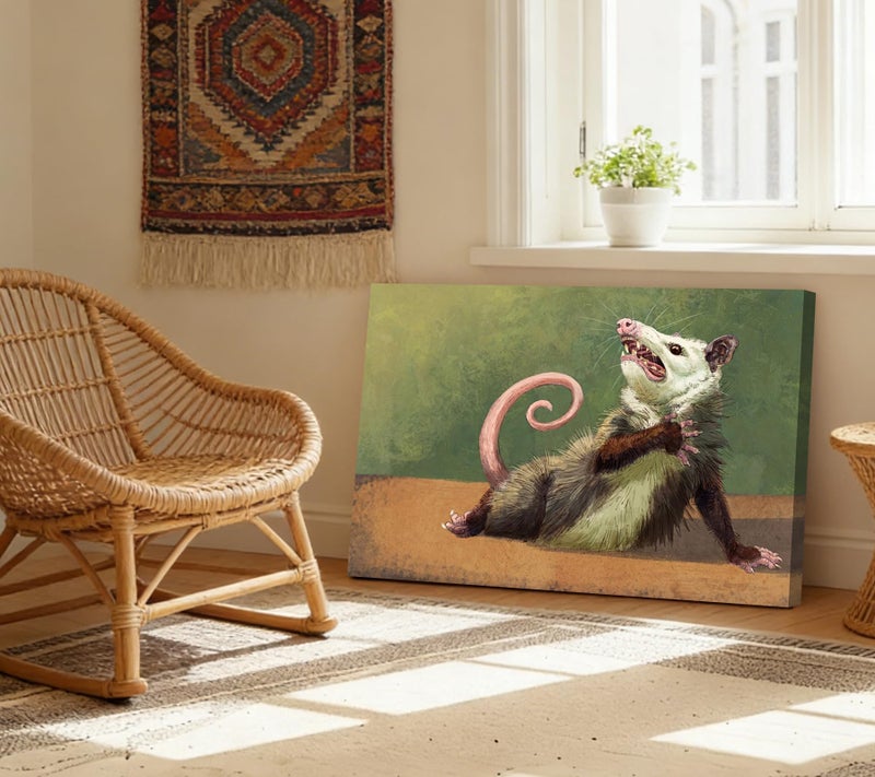 TUTENG Funny Opossum Canvas Wall Art Humor Opossum Painting Picture Wall Decor Quirky Animal Poster Print Artwork for Living Room Bedroom Home Office Home Decroation 12x16in - Image 4