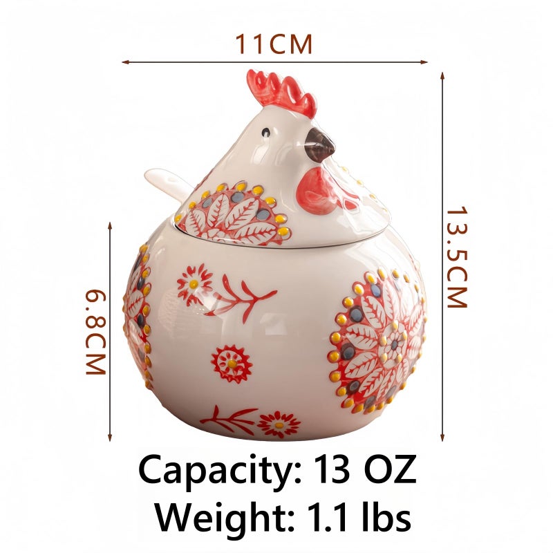 Frezonika Ceramic Salt Cellar with Lid and Spoon, 13 OZ Large Chicken Salt Jar, Salt Holder for Counter, Coffee, Sugar, Spices and Candies, Salt Containers for Countertop (Red) - Image 4