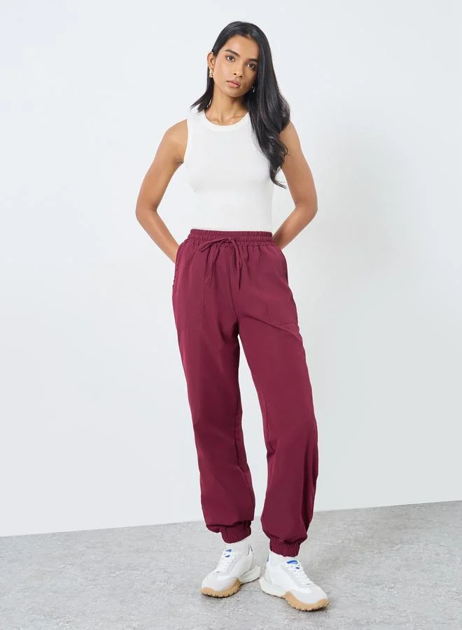 Take Two Take Two Solid Wide Leg Cargo Pants with Drawstring