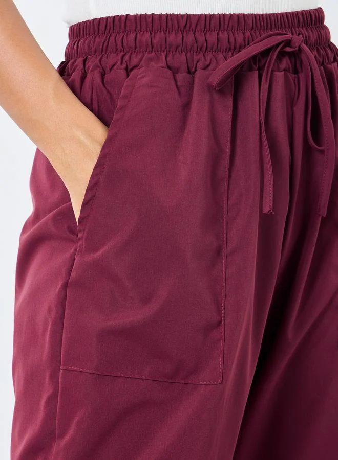 Take Two Take Two Solid Wide Leg Cargo Pants with Drawstring
