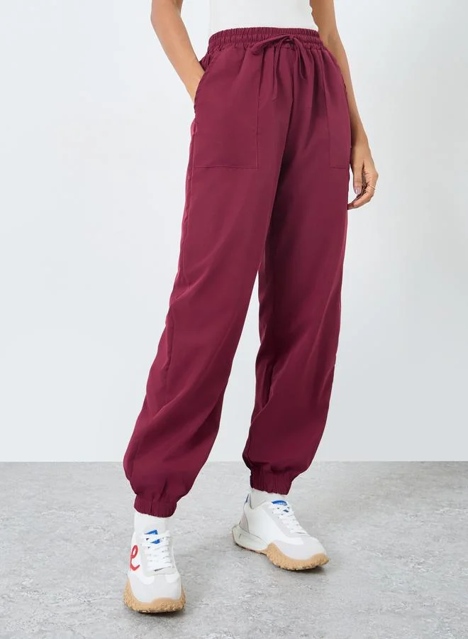 Take Two Take Two Solid Wide Leg Cargo Pants with Drawstring