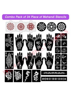 ivana's Ivana's Set of 34 Pcs Reusable Mehandi Stencils for Hands, Wrist, Body, Back, Neck, Face Combo Pack Stencils for Women, Girls And Kids, Easy To Use In Just 4 Steps Indian Design Collection, A2147  - Image 2