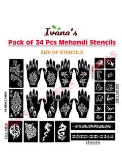 ivana's Ivana's Set of 34 Pcs Reusable Mehandi Stencils for Hands, Wrist, Body, Back, Neck, Face Combo Pack Stencils for Women, Girls And Kids, Easy To Use In Just 4 Steps Indian Design Collection, A2147  - Image 4