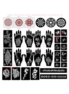 ivana's Ivana's Set of 34 Pcs Reusable Mehandi Stencils for Hands, Wrist, Body, Back, Neck, Face Combo Pack Stencils for Women, Girls And Kids, Easy To Use In Just 4 Steps Indian Design Collection, A2147  - Image 1