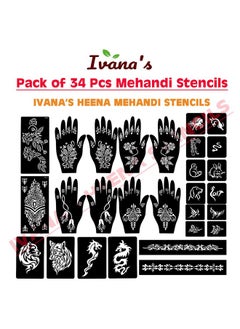 ivana's Ivana's Set of 34 Pcs Reusable Mehandi Stencils for Hands, Wrist, Body, Back, Neck, Face Combo Pack Stencils for Women, Girls And Kids, Easy To Use In Just 4 Steps Indian Design Collection, A2147  - Image 3