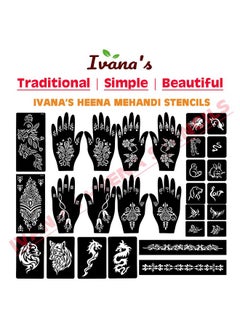ivana's Ivana's Set of 34 Pcs Reusable Mehandi Stencils for Hands, Wrist, Body, Back, Neck, Face Combo Pack Stencils for Women, Girls And Kids, Easy To Use In Just 4 Steps Indian Design Collection, A2147  - Image 5