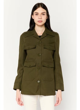 Women Plain Jacket Shirt, Olive