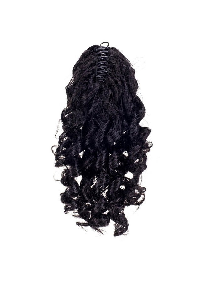 SWACC 12-Inch Short Screw Curls Claw Clip Ponytail Extensions Synthetic Clip in Drawstring Curly Ponytail Hairpiece Jaw Clip Hair Extension (Off Black-1B#) - Image 3