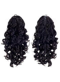 SWACC SWACC 12-Inch Short Screw Curls Claw Clip Ponytail Extensions Synthetic Clip in Drawstring Curly Ponytail Hairpiece Jaw Clip Hair Extension (Off Black-1B#)  - Image 1