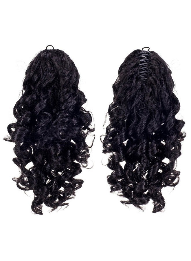 SWACC 12-Inch Short Screw Curls Claw Clip Ponytail Extensions Synthetic Clip in Drawstring Curly Ponytail Hairpiece Jaw Clip Hair Extension (Off Black-1B#) - Image 1