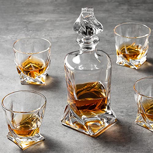 Verolux Whiskey Gifts for Men, Whiskey Decanter Set with 4 Glasses in Gift Box by Verolux | Elegant Twisted Design with Glass Stopper - Liquor, Bourbon, Brandy, Gin, Rum, Tequila, Vodka, Cognac - Image 4