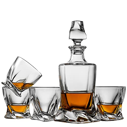 Verolux Whiskey Gifts for Men, Whiskey Decanter Set with 4 Glasses in Gift Box by Verolux | Elegant Twisted Design with Glass Stopper - Liquor, Bourbon, Brandy, Gin, Rum, Tequila, Vodka, Cognac - Image 5
