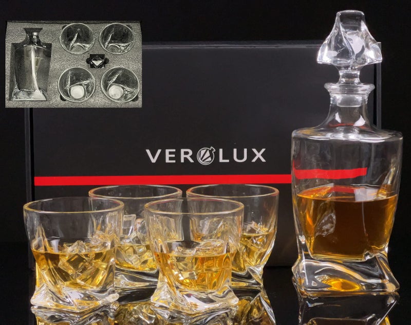 Verolux Whiskey Gifts for Men, Whiskey Decanter Set with 4 Glasses in Gift Box by Verolux | Elegant Twisted Design with Glass Stopper - Liquor, Bourbon, Brandy, Gin, Rum, Tequila, Vodka, Cognac - Image 3