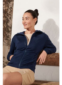 Tchibo Women Hooded Plain Sweatshirt, Navy Blue  - Image 1