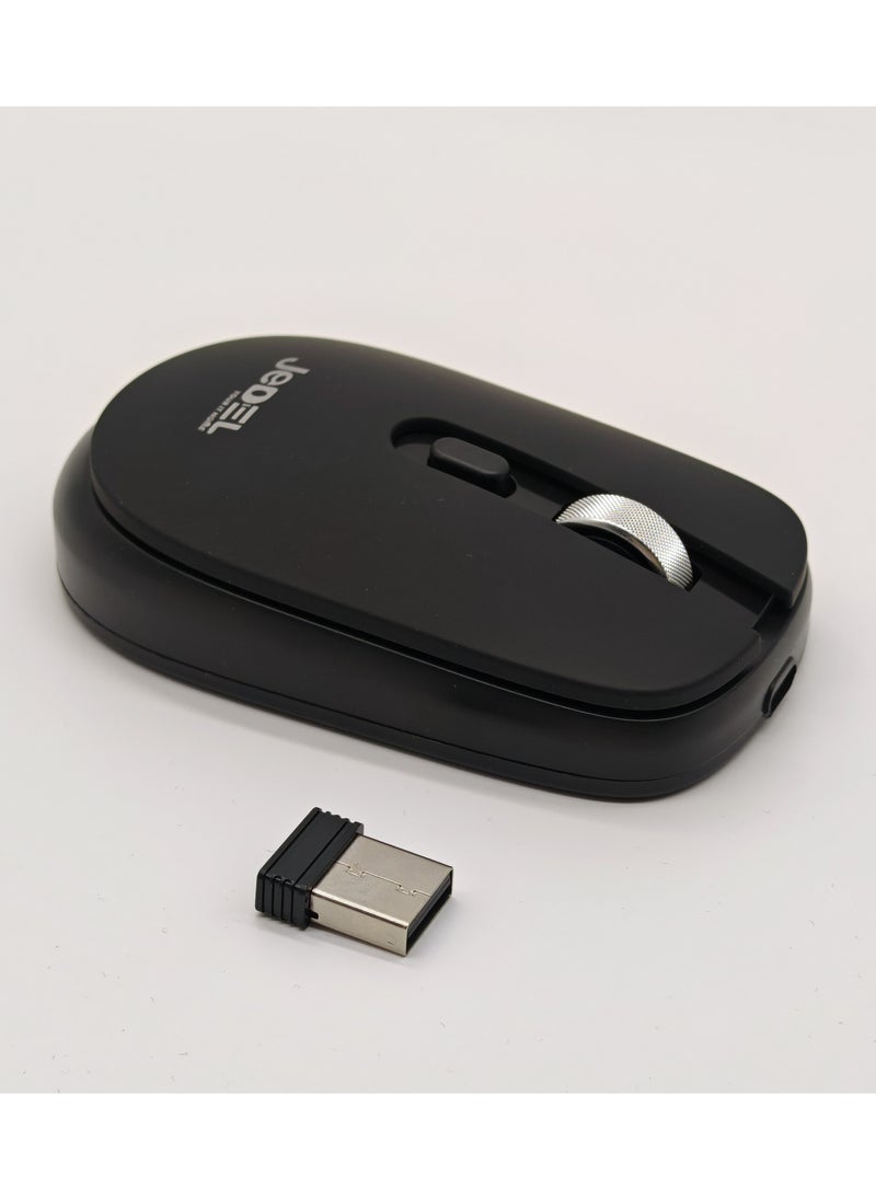 جي ديل - ماوس ألعاب لاسلكي WD100 بتقنية بلوتوث، متوافق مع أنظمة ويندوز وماك وiOS وأندرويد، وضع مزدوج (بلوتوث 5.1 + يو إس بي 2.4 جيجاهرتز) مع مستقبل يو إس بي، دقة 800/1200/1600 نقطة في البوصة، لون أسود - Image 1
