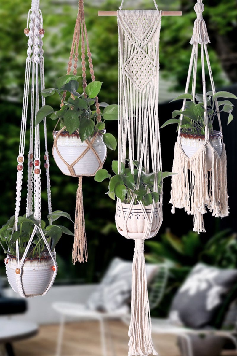 Bohe Style Indoor Hanging Macrame Plant Basket Weave Flower Pot Holder Home Wall Window Creative Decor Outdoor Garden Hanger Flowerpot Holder - Image 2