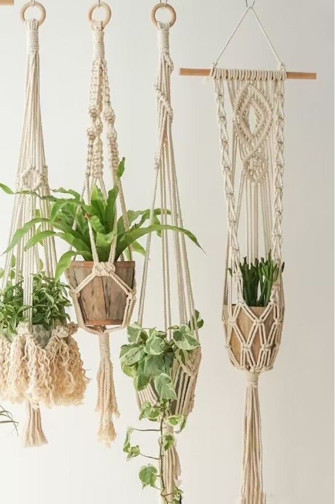 Bohe Style Indoor Hanging Macrame Plant Basket Weave Flower Pot Holder Home Wall Window Creative Decor Outdoor Garden Hanger Flowerpot Holder - Image 1