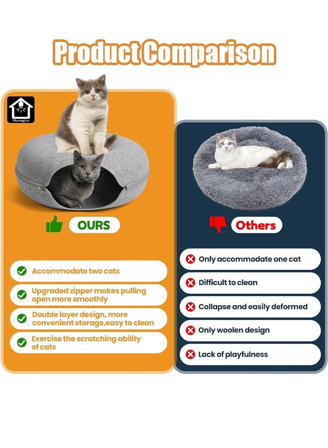 Generic Cat Tunnel Bed Detachable Round Felt Cat Tunnel Bed with Zipper Washable Interior Cat Play Tunnel for Small Pets Cat cave Bed 60*60*27cm  - Image 3