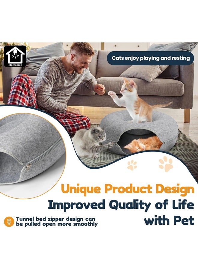 Generic Cat Tunnel Bed Detachable Round Felt Cat Tunnel Bed with Zipper Washable Interior Cat Play Tunnel for Small Pets Cat cave Bed 60*60*27cm  - Image 4
