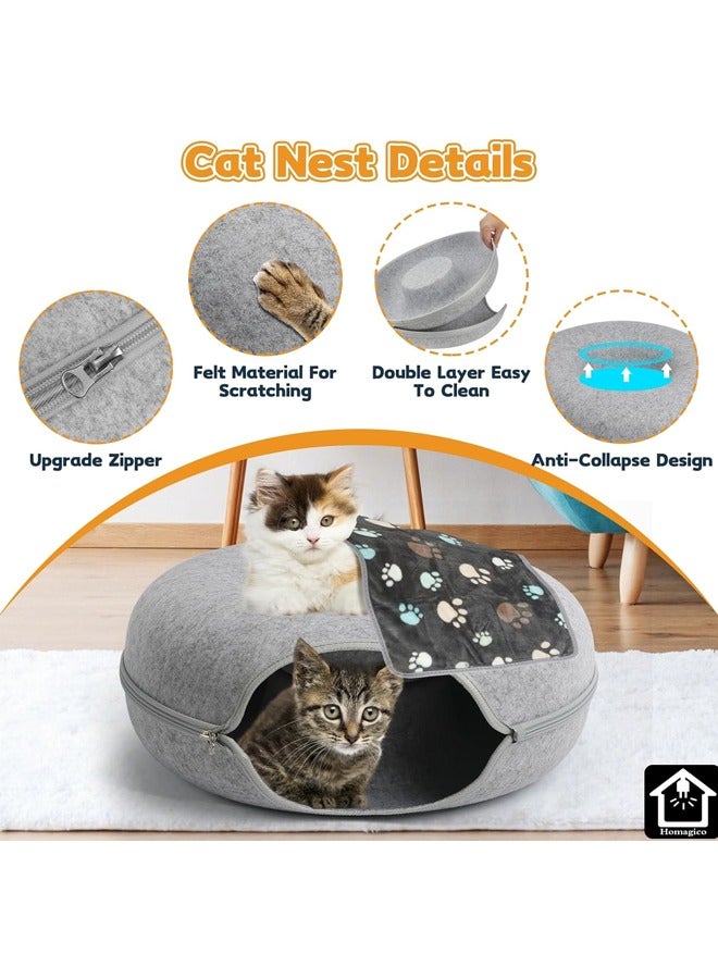 Generic Cat Tunnel Bed Detachable Round Felt Cat Tunnel Bed with Zipper Washable Interior Cat Play Tunnel for Small Pets Cat cave Bed 60*60*27cm  - Image 5