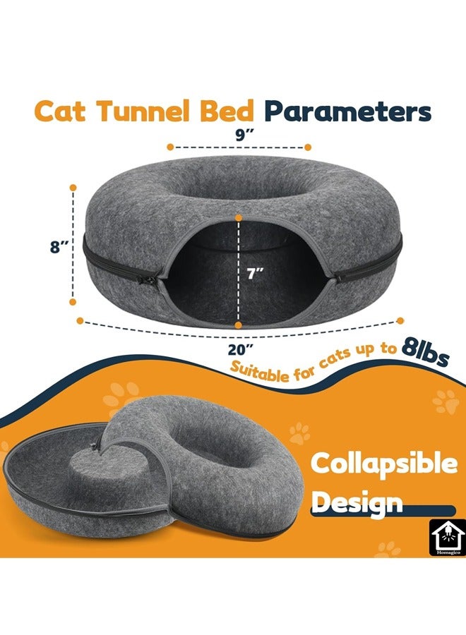 Generic Cat Tunnel Bed Detachable Round Felt Cat Tunnel Bed with Zipper Washable Interior Cat Play Tunnel for Small Pets Cat cave Bed 60*60*27cm  - Image 2