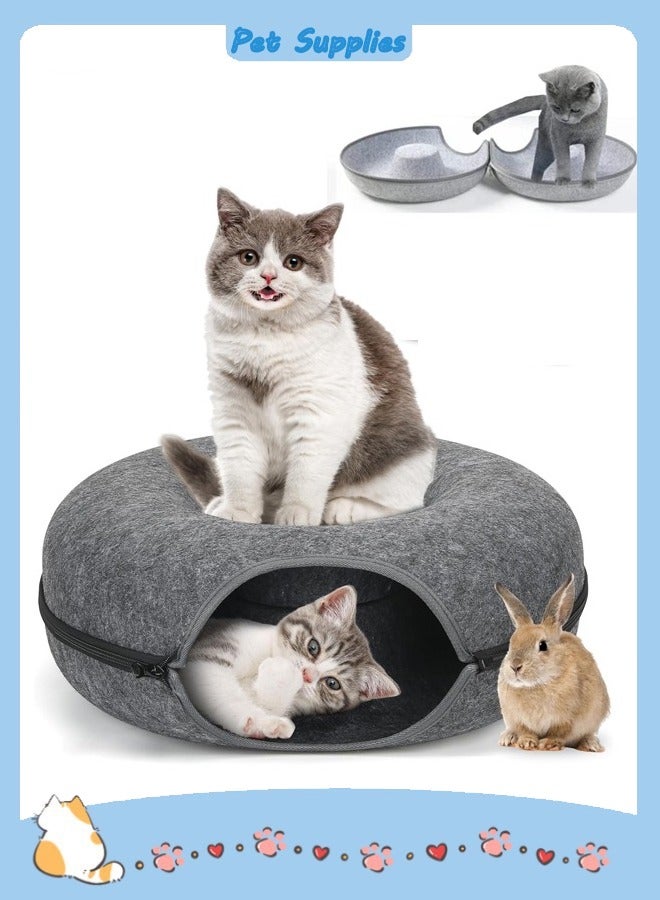 Generic Cat Tunnel Bed Detachable Round Felt Cat Tunnel Bed with Zipper Washable Interior Cat Play Tunnel for Small Pets Cat cave Bed 60*60*27cm  - Image 1