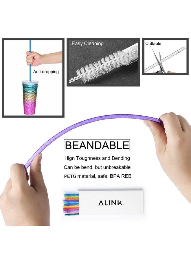 ALINK ALINK 12-Pack Glitter Reusable Clear Plastic Straws, 11" Long Hard Tumbler Replacement Drinking Straws for 16 OZ 20 OZ 30 OZ Stanley, YETI, Starbucks Tumblers with Cleaning Brush - Image 3