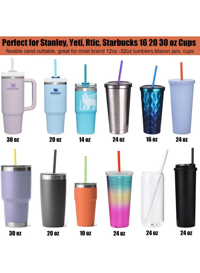 ALINK ALINK 12-Pack Glitter Reusable Clear Plastic Straws, 11" Long Hard Tumbler Replacement Drinking Straws for 16 OZ 20 OZ 30 OZ Stanley, YETI, Starbucks Tumblers with Cleaning Brush - Image 4