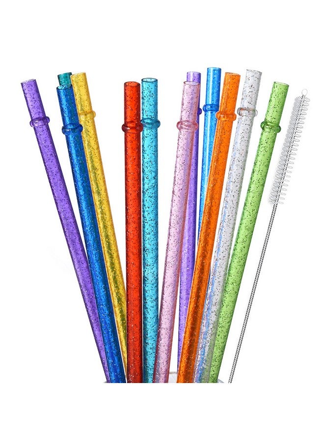 ALINK ALINK 12-Pack Glitter Reusable Clear Plastic Straws, 11" Long Hard Tumbler Replacement Drinking Straws for 16 OZ 20 OZ 30 OZ Stanley, YETI, Starbucks Tumblers with Cleaning Brush - Image 1