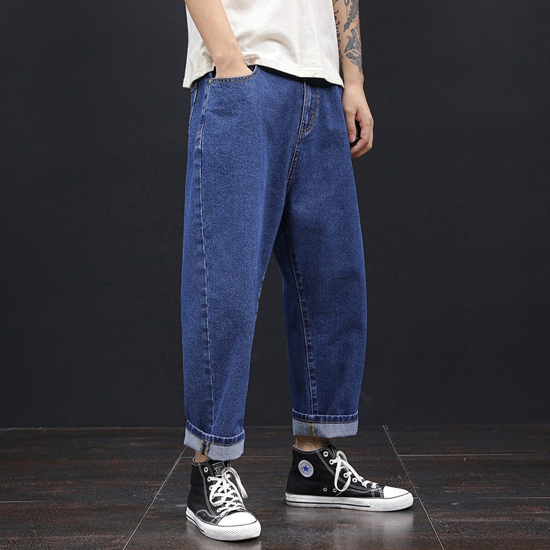 Generic Spring and Summer 2020 Harlan Jeans Mens Loose Large Size Stretch Cropped Wide Leg Mens Casual Pants gray velvet - Image 3
