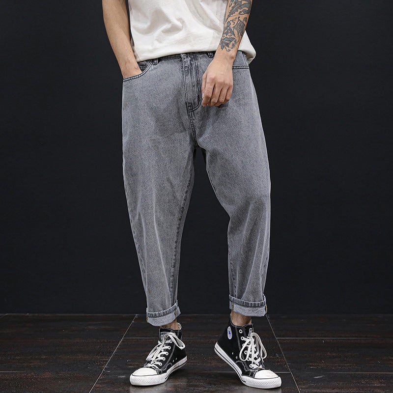 Generic Spring and Summer 2020 Harlan Jeans Mens Loose Large Size Stretch Cropped Wide Leg Mens Casual Pants gray velvet - Image 1