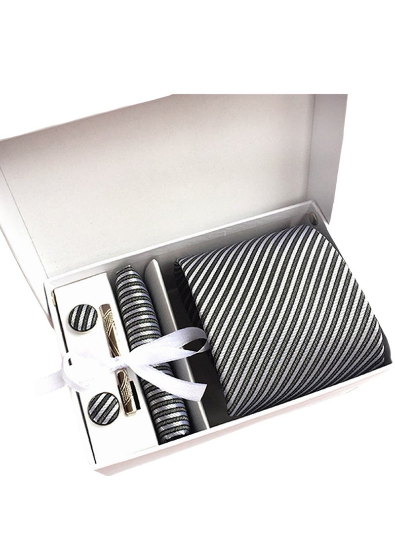 6 PCS Men's Premium Tie Gift Box Tie Pocket Square Fashionable Stylish Tie Clip Cufflinks Set  - Image 1