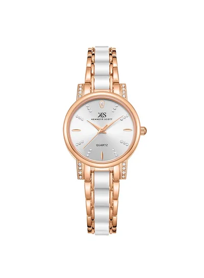KENNETH SCOTT Kenneth Scott K23547-KCWW Women Analog Display Watch & Ceramic Strap Rose Gold and White