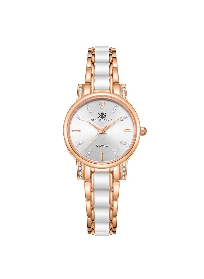 Kenneth Scott K23547-KCWW Women Analog Display Watch & Ceramic Strap Rose Gold and White - Image 1