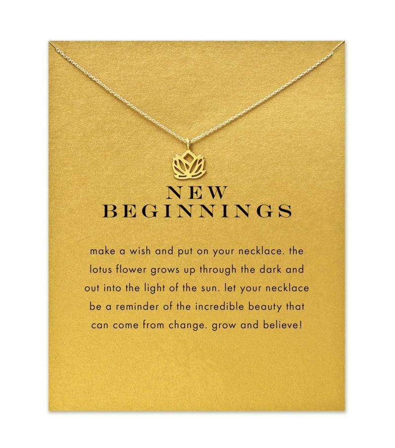 Baydurcan Louts Flower Necklace Louts Flower Pendant Chain Necklace with Message Card Gift Card