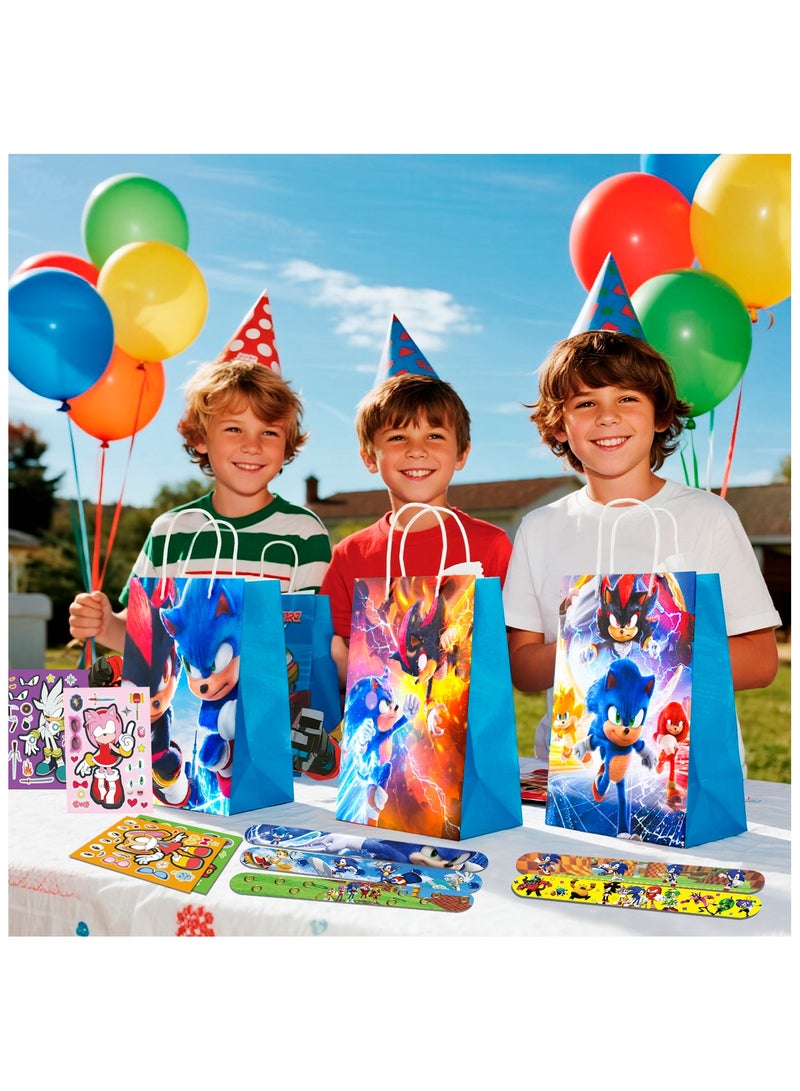 ILovhaprty Sonic Party Favors for 12 Guests, 110 Pcs Sonic Birthday Party Favors Set - Sonic Gift Bags Key Chains Stickers Slap Bands Seals etc Sonic Party Supplies for Sonic Birthday Decorations - Image 4